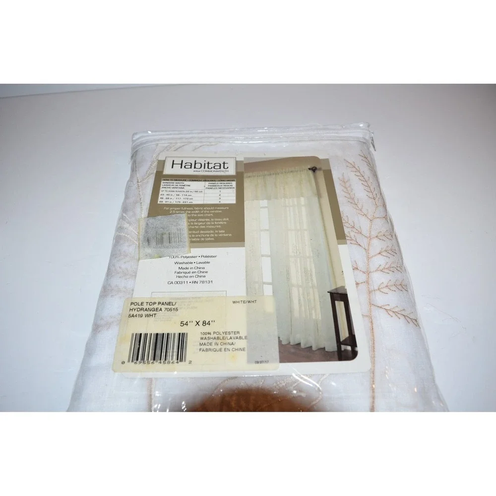 Habitat Hydrangea Rod Pocket Curtain Panel Window 54 x 84 in White New 1 panel
